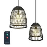 Battery Operated Pendant Light Outdoor - 2 Chandeliers Hanging Light Fixture with Battery Operated Remote Control Waterproof Outdoor Hanging Lanterns for Garden Porch Patio