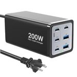 200W USB C GaN Charger,Ubigbuy 140W 6 Port PD3.1 USB C Charging Station,Desktop Fast USB C Laptop Charger Portable Travel Power Adapter for MacBook Pro Air Chromebook iPad iPhone Galaxy