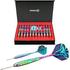 WINSDART Darts Metal Tip Set Professional Metal Darts for Dartboard Steel Tip Darts with Nonslip Iron Barrel Aluminum Dart Shafts,Extra Flights,Dart Sharpener,Gift Box