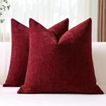 JOTOM Set of 2 Cushion Covers 60x60 cm Soft Chenille Red Decorative Throw Pillow Covers 24x24 Inch Square Cushion Case Solid Pillowcases for Couch Sofa Living Room Bed Home Decor (Red)