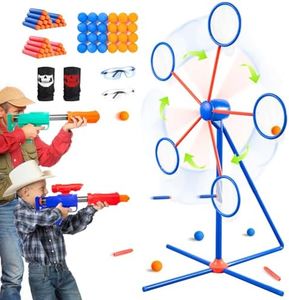 Shooting Games Toy Outdoor Game: Kids Toys Boys 6-8 - 2pk Air Guns& 56 Bullets with Electric Moving Shooting Target - Ideal Gift for Boys and Girls 5 6 7 8 9 10-12 Years Old