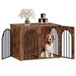 Hzuaneri 80 cm Wooden Dog Crate Furniture, Indoor Dog Kennel Dogs Cage for Small/Medium Dogs, Heavy Duty Dog Crates Decorative Pet House End Side Table TV Stand, Rustic Brown DFC85101B