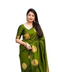 C J Enterprise Women's Banarasi Saree Pure Kanjivaram Silk Saree Soft Design Wear Pattu Sarees Latest Cotton With Blouse Piece Kanchipuram For Wedding Sadi New Ladies 2024 (KeriGola) (Mehendi Green)