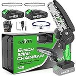 SOYUS Mini Chainsaw 6-Inch Cordless, Electric Battery with 2Pcs Batteries, Handheld Small for Tree Trimming Branch Wood Cutting