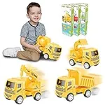 KIDSTHRILL 4 Small Set Construction Trucks for Kids Toys for 3+ Year Old Boys & Girls - Digger, Dump Truck, Excavator Toy Cement Mixer and Crane