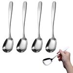 MIUPOO Square Head Spoons, Korean style Square Sugar Spoon,Thick Heavy Stainless Steel Soup Spoons Table Spoons Dinner Spoons Flat Square Spoon,7 Inches/18.5 cm,Set of 4,Silver