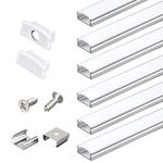 Tiianmai 6-Pack 3.3ft/1Meter U Shape LED Aluminum Channel System with Milky White Diffuser Cover,Mounting Clips and End Caps,Easy Cut and Installed Aluminum Profiles，U2040，8x17mm.