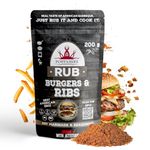Poppamies Burgers & Ribs BBQ Rub, Dry Marinade & Seasoning Perfect for Beef, Pork - Great in The Grill, Oven, Boiler and Pan - Best American Barbecue- Large Pack (200g)