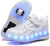 Wooowyet LED Roller Skate Shoes for Kids Boys Girls Light Up Fashion Sneakers Wheels Roller Shoes Wheeled USB Rechargealbe Hook&Loop, Glitter White, 5.5 Big Kid