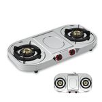 MILTON Royal Stainless Steel Gas Stove 2 Burners | ISI Certified Manual Ignition 2 Burner Gas Stove | 360 Degree Nozzle | High Powered Brass Burners | 1 Year Manufacturer's Warranty