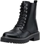 Vepose Women's 9629 Fashion Combat Ankle Boots, Lace up Booties with Inner Zipper, Black, Size 8M US(CJY9629 Black 08)