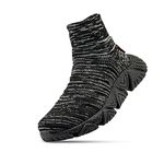 PUCA High Ankle Slip-On Sneakers For men | Light weight with E-TPU Sole | Knitted Socks Upper | Tundra, BLACK/MELANGE, 9.5 UK