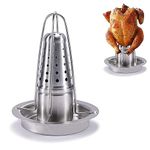 AMOZO Beer Can Chicken Holder for Grill and Smoker - Premium Grade Stainless Steel Chicken Holder - Poultry roasters with flavouring Container.(1 Pack)