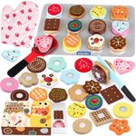 Beberolen Wooden Play Food, 30 PCS Wooden Biscuits Toy Kitchen Accessories and Tea Set for Toddlers, Toy Food Set for Kids Kitchen, Toy Picnic Set Cookie Bakery Role Play Toy for Children Boys Girls