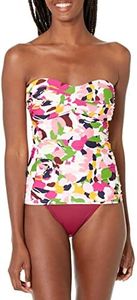 Anne Cole Women's Solid Twist Front Shirred Bandeau Tankini Swim Top, Multi, X-Small