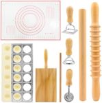 8in1 Ravioli Gnocchi Pasta Dumpling Noodle Maker Cutter Press Mold Stamp - Pasta Manual Accessories Homemade Essentials Making Tool Kit w/Silicone Pastry Mats, Wooden Dough Roller Rolling Pin