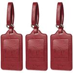 Teskyer Pack of 3 Luggage Tags, PU Leather Luggage Tags for Suitcases, Luggage Labels with Name ID Card, Noticeable, Durable, Travel Accessories, Wine Red