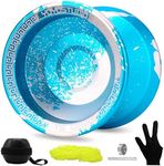 YOYOSTUDIO T16 Responsive Yoyo Professional Metal Yoyo for Kids 8-12 Pro Yo Yo for Adults Kids with Unresponsive Yoyo Bearing Kits, 10 Yo-Yo String, Yoyos Case & Glove (Blue and Silver)