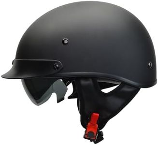 Vega Helmets Warrior Motorcycle Half Helmet with Sunshield for Men & Women, Adjustable Size Dial DOT Half Face Skull Cap for Bike Cruiser Chopper Moped Scooter ATV (Small, Matte Black)