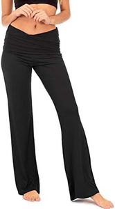 DEAR SPARKLE Fold Over Yoga Lounge Stretch Pants Women | Contrasting High Waist Loose Pregnancy Pant Plus (P8), Black, Small