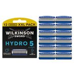 WILKINSON SWORD - Hydro 5 Razor Blades For Men Blades, Carbon Coated, Hydrating Gel & Precision Trimmer, Pack of 12 Razor Blade Refills