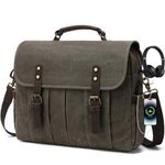 Vintage Mens Messenger Bag 15.6 inches Waterproof Genuine Leather Waxed Canvas Satchel Shoulder Bag Briefcase Laptop Bag with Charging,Headset Port,Light Green