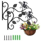 2Pcs Hanging Plant Bracket 11in Metal Wrought Iron Planter Hooks Wall Mounted Decorative Hanger Hook for Hanging Indoor Outdoor Planter (Flower Fairy)