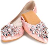 KUNWFNIX Women Ballet Flats Rhinestone Wedding Ballerina Shoes Foldable Sparkly Comfort Slip on Flat Shoes