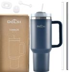 Dolsi - 40oz Tumbler with Straw and Lid + Stainless Steel Double Wall Vacuum Insulated Coffee Mug for Hot and Cold Coffee - Dishwasher Safe - Travel Mug with Handle (Midnight Blue)