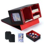 Card Deck Box with MTG Commander Card Display, Patented Design Card Deck Case with Dice Tray Holds 280+ Single Sleeved Cards, PU Leather Cards Storage Box for TCG with 2 Dividers, 1 Toploader