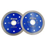 SHDIATOOL 2PCS Diamond Cutting Disc,Mesh Turbo Saw Blade 4 Inch for Tile Porcelain Ceramic Marble Brick with X Continuous Rim Segment