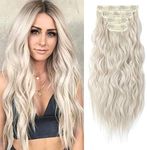 REECHO Hair Extensions, 4PCS Clip in Hair Extensions HE001 Natural Soft Synthetic Hairpieces for Women, Platinum Blonde