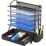 SimpleHouseware 6 Trays Desk Document File Tray Organizer with Sliding Drawer, Black