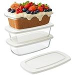 Navaris Glass Loaf Pan with Lid - Borosilicate Glass Baking Dish - Glass Food Meal Prep Containers with Lids - Baking Tray & Storage for Oven & Microwave - 1.8L (60.8oz) Set of 3