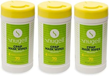 Snugell CPAP Mask Wipes by | 70 Count | Fresh Citrus Scent | 100% Soft Cotton | Lint & Alcohol Free | Skin Safe | Easy | Opening Canister | Clean CPAP Mask, Tube & Devices (3)