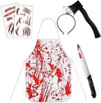 Leyndo 5 Pcs Halloween Cooking Apron Set Scary Chef Apron Halloween Costumes Apron Knife Axe Headband Tattoo Stickers Zombie Party Accessories for Men Adult Teen