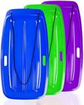 Snow Sled for Kids: 35", Cold-Resistant, Anti-lateral Drift, Included Rope, One Handle per Side, Fast, Stable, Stackable, Easy to Carry, Toboggan Sleds for Snow Days, Blue Purple Green