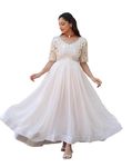 Fashion Basket Women's Red Faux Georgette Anarkali Gown (Large, White)