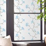 Wisomhome Frosted Window Privacy Film - Static Cling UV Blocking, Removable Opaque Window Stickers for Home Office (Blue Magnolia Flower, 17.5" X 78.7" (44.5 X 200cm))