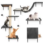 Almcmy Cat Wall Furniture, 4 Pcs Wall-Mounted Cat Climber Set, Cat Tree with Scratching Post, House, Bridge, Floating Kitty Perch, Modern Cat Wall Shelves for Cats Sleeping Playing Climbing, Grey