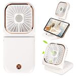 Portable Mini Fan Small Battery Operated Fan 5 in 1 as Power Bank,Phone Holder,Handheld Fan,Desk Fan, USB Rechargeable Personal Hand Fans,3000 mAh Power Bank,3 Speed Adjustable, Neck lanyard, White