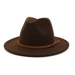 Gossifan Women Wide Brim Fedora Hats for Fashion Belts Unisex Felt Hat-Coffee