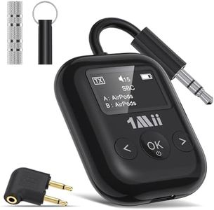 1Mii Airplane Bluetooth 5.3 Adapter for Headphones, Bluetooth Transmitter Receiver for TV, Dual Pairs, aptX Low Latency/Adaptive, Flying Travel, Long Flight Essentials, 3.5mm Aux for MP3, Gym, PC