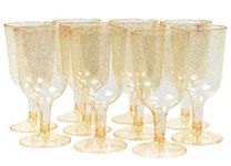 MATANA 50 Gold Glitter Plastic Wine Glasses for Weddings, Birthdays, Bridal Shower & Parties, 6oz - Sturdy & Reusable