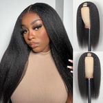 AceWig U Part Human Hair Wig Kinky Straight for Black Women, Brazilian Half Wig Upgraded U Shape Clip in Wigs Yaki Straight Brazilian Remy Human Hair Glueless Upart Wig 200% Density 18 inch