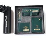 Saanvi Crafts Customized 5 in 1 Engraved 1 LED Flask Bottle, Passport Cover with Wallet, Eye Wear Case, and Metal Keychain Combo - Men's Combo Accessories, Birthday Gifts, Personalised Gifts (Green)