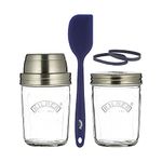 Kilner Sourdough Starter Set; 2X 0.35 Litre Wide Mouth Jars,1 Measuring Lid, 1 Silicone Spatula, 1 Stainless Steel lid, 2 Rubber Bands, 6 Labels, & 1 Step-by-Step Recipe Booklet, 0025.035