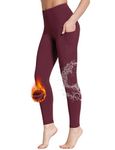 BALEAF Women's Fleece Lined Leggings Water Resistant Winter Thermal Warm Trousers High Waisted with Pockets Hiking Pants Wine Red S