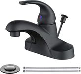 WOWOW Black Bathroom Faucet One Handle 4 inch Centerset Bathroom Faucets with Lift Rod Drain Assembly Sink Faucet Lavatory Faucet Matte Black Bathroom Faucets