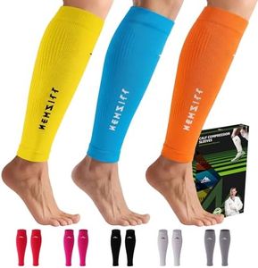 NEWZILL Calf Compression Sleeve for Men & Women | Footless Compression Socks for Shin Splint Relief, Varicose Veins | Leg Sleeve for Running, Travel, Nursing, Fitness (Orange/Yellow/Blue 3Pairs S/M)